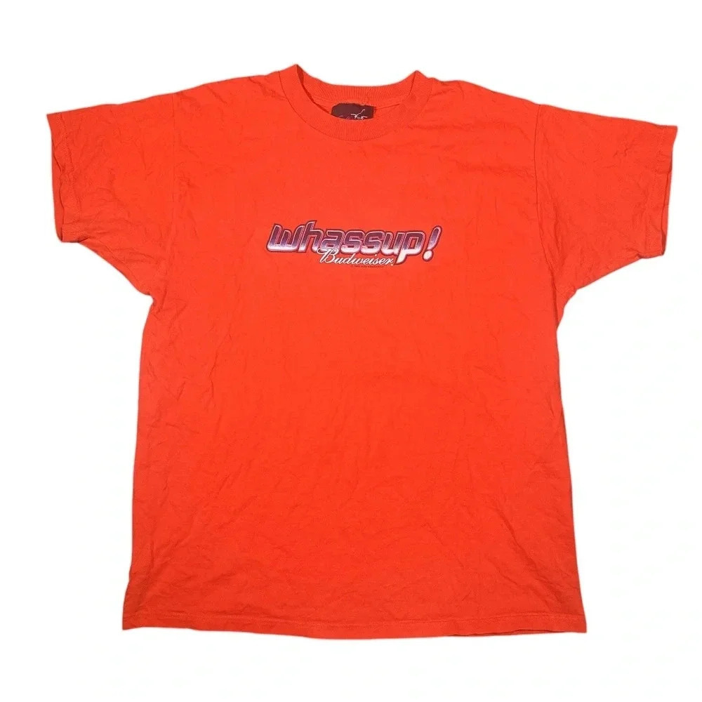 Vintage Y2K Budweiser  Wassup Orange Funny T Shirt Mens XL